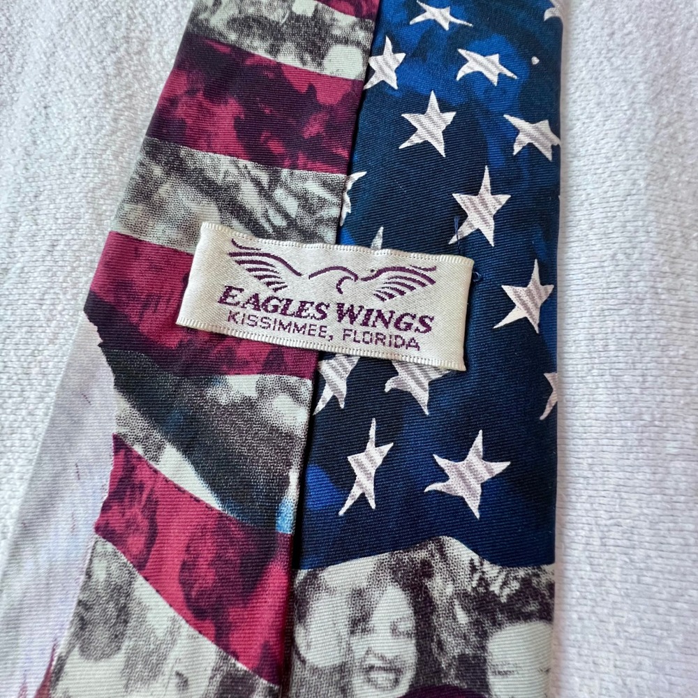 Eagles Wings Mens Silk Tie American Flag Bald Eagle Statue of Liberty Patriotic - Picture 4 of 6